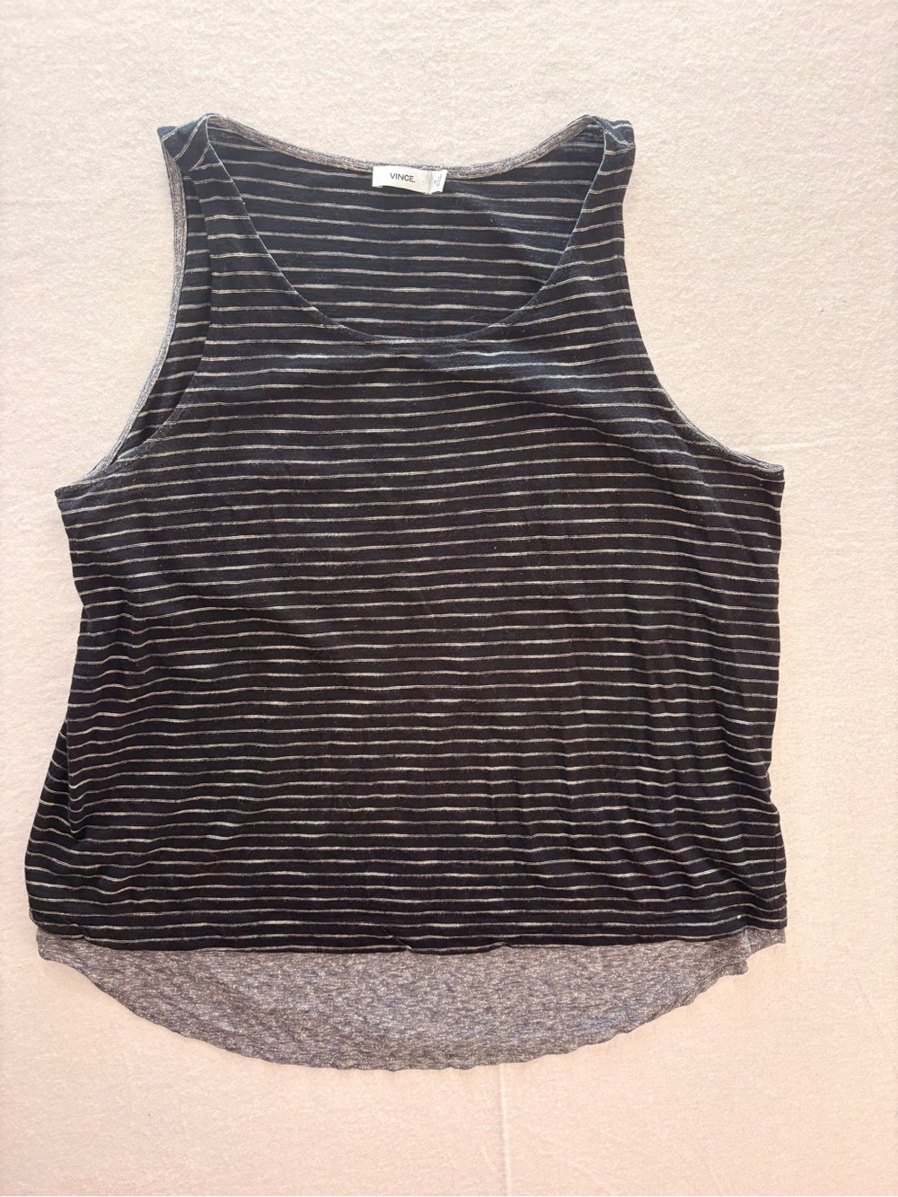 Vince Black and Gray Striped Sleeveless Tank